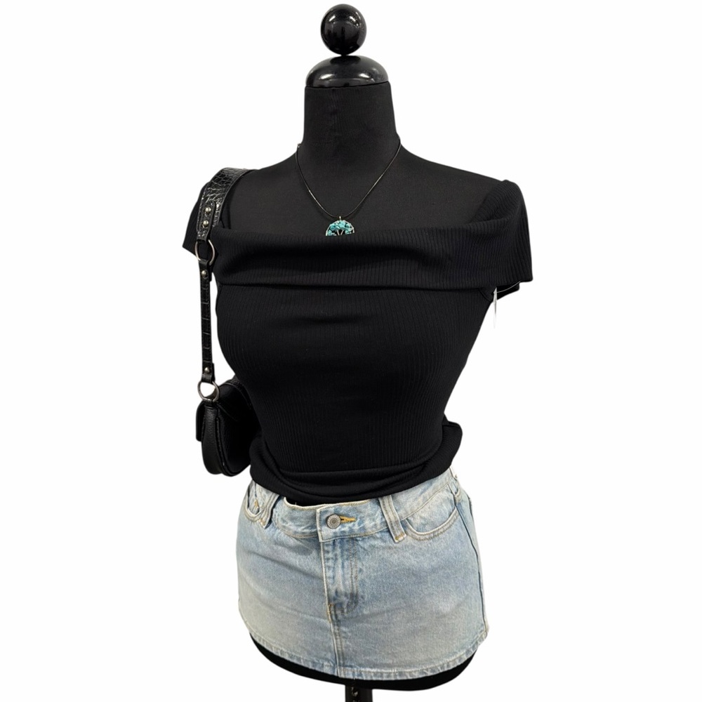 Old Navy NWT Black Ribbed Off Shoulder Foldover Top M